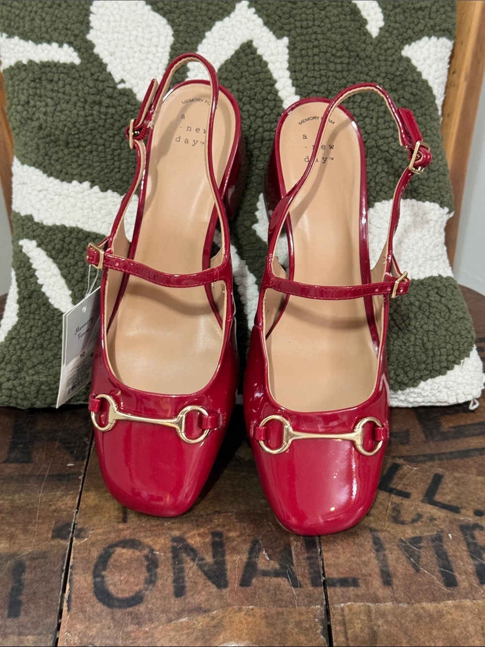 NWT A New Day Red Patent Horsebit Slingback Mary Jane Block Heels Size 10